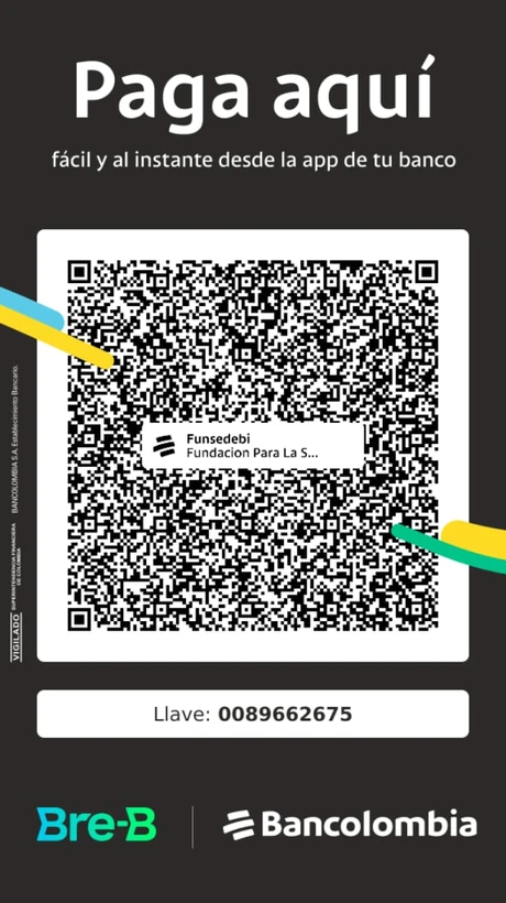 Código QR Bre-B Bancolombia para donar a FUNSEDEBI